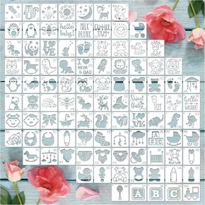 Baby Shower Stencils for Painting Onesie Decorating Kit Fabric Stencil Reusable Templates for Painting on Onesies Shoes Bibs Clothes Cookie Bodysuit (100 pcs)