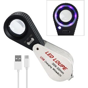 20X Loupe Magnifier with LED and UV Light,Foldable Pocket Magnifier Loupe, USB Rechargeable Magnifying for Jewelry, Rocks, Coins