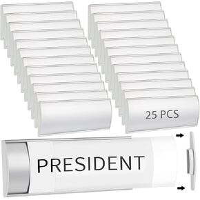 Therwen 25 PCS Door Name Name Holder 8 '× 3' 'sturdy wall mount door door arm prates prate with film blastic and stomeive tape for Office Room Wall (Silver)