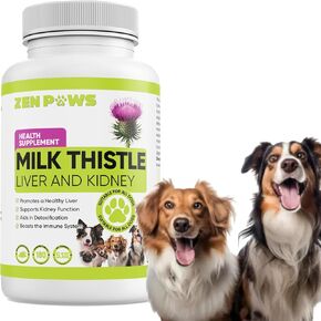 Zenpaws Milk Thistle for Dogs - 180 Chewable Tablets - Canine Liver and Kidney Support Supplement for Dogs - Detox for Dogs - Liver Supplement for Dogs, 800 mg