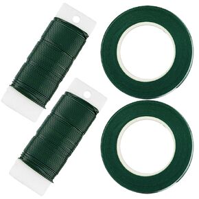 4in1 Floral Wire and Tape Kit, with 2 Rolls 1/2" Wide Dark Green Floral Tapes and 2 Rolls 22 Gauge 38 Yards Floral Wire (A)