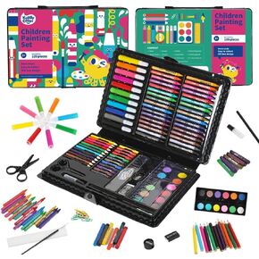 KIDDYCOLOR 109-Piece Deluxe Art Set for Kids, Painting & Drawing Art Supplies in a Plastic Case with Markers, Watercolor Cakes, Color Pencils, Great Art Kit Gift for Christmas New Year
