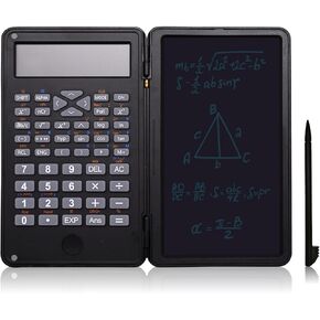 Basic Calculator Notepad with LCD Writing Tablet, Rechargeable, Lock Button and E-Pen,12 Digit Display, Also Inkless DrawingMemo PadsPlanning Boards, Hand-held for Daily Office (Black)