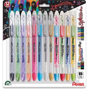 Pentel Sparkle and Krazy Pop, Metallic Gel Ink Pen, (1.0mm), Bold Line, Assorted Ink Colors, Pack of 8 (K91BP12M)
