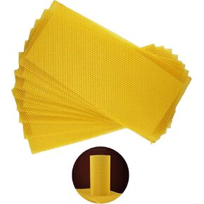 Blingbin 10Pcs Natural Beeswax Sheets, 5.1x3.5 inch Beeswax Candle Wax, Beeswax Foundation Sheets for Candle Making, Beekeeping Bee Wax Nest Bed Beeswax Honeycomb Sheet Easy DIY Candle Making Kit Gift