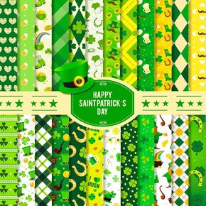 24 Sheet St. Patrick's Day Scrapbook Paper Pads, 6x6in 24 Designs Green Shamrock Art Craft Paper, Lucky Shamrock Leprechaun Coins Shoe Pattern Art Scrapbook for Irish Card Making (A, 6x6in)