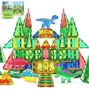 Dinosaur Toys Magnetic Tiles Jurassic Scenes Dinosaur World, Magnetic Blocks STEM Sensory Toddler Kids Games, Creative Toys Gifts for 3+ Years Old Boys Girls Dinosaur Toys for Kids 3-5 5-7