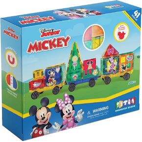 Tytan Tiles Officially Licensed Disney Junior Mickey Train Magnetic Tiles 41-Piece Building Set, Powerful STEM/STEAM Learning Workbook, Creative Engineering Play, Pattern Recognition, Ages 3 Plus