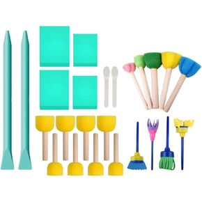 25pcs Screen Printing Squeegees with Flower Round Sponges Brush Set for Chalk Paste/Wood Burning/Craft Paint Tools, Self-Adhesive Stencil Rubber Mini Squeegee for Transfer Chalk Paint Stencil Ink