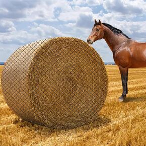 6x6 ft Round Bale Hay Net- Large Slow Feed Hay Net for Horses Goat Livestock, Knotless Sturdy Whole Bale Feeder with 1.7" Holes Fits for Round Bales 4x4 5x5, 6x6ft or Square 3x3x8, 4x4x8, 5x5x8ft