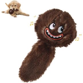 PETGEEK Interactive Squeaky Dog Toy, Automatic Moving Vibrating Dog Ball with Plush Cover, Rechargeable Bouncing Dog Ball with Recording and Music Mode, Crinkle Dog Plush Toy for Pet Boredom, Brown
