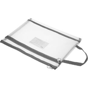 PATIKIL Nylon Document Pouch, A4 Mesh Clear Zip Files Handle Bag with Name Tag for Office Business, Gray