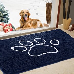 Dog Door Mat for Muddy Paws, Pet Rug Chenille Absorbent Outdoor Doormat 36"x 24", Non Slip Heavy Indoor Doormat Soft Front Inside Door Mat for Entryway, Mud Paws, Patio,Dog Paw Navy Blue