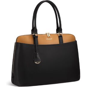 LOVEVOOK Laptop Bag for Women, 15.6 Inch Work Tote Bag, Large Purse Professional Computer Bag, Stylish Business Office Briefcase,Light Black-Brown