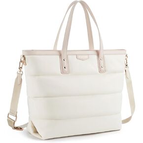Missnine Tote Bag for Women Puffy Quilted Tote Bag with Zipper Nylon Laptop Shoulder Bag Top Handle Handbag for Work