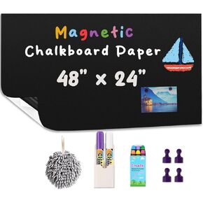 Magnetic Chalkboard Contact Paper for Wall 48" x 24" Self Adhesive Blackboard Wallpaper Peel and Stick Chalk Board Wall Decal Roll with 14 Chalk for Kids Home Playroom Classroom