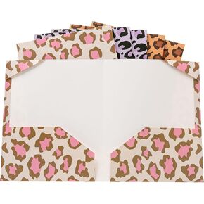 6 Pack 2 Pocket Folders Letter Size Pocket Folders for 3 Ring Binder 3-Hole Punched Folders with Pockets, Suitable for Kids Students Teachers Office Staff, Leopard Print Design