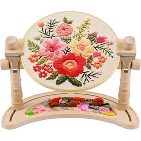 Embroidery Hoop Stand Adjustable - 360°Rotated Embroidery Frame Stand, Cross Stitch Stand, Beech Wood Embroidery Hoop Holder, Embroidery Stands for Hand Work Art Craft