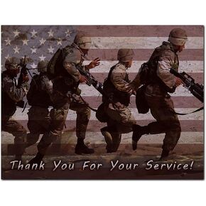 Small World Greetings Red Thank You For Your Service Cards 12 Count - Blank Inside with White Envelopes - Patriotic - Veteran's Day - Military - A2 Size (5.5" x 4.25")