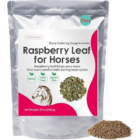 Horse Calming Supplement 35 OZ - Natural Raspberry Leaves for Horses- Relieves Anxiety, Irritability, and Discomfort in Mares During Heat Cycles