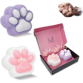 2 pcs Taba Squishy Cat Paw Toy Handmade, Cute Kawaii FuFu Squishies, Sticky Squishy Pinch Fmily, Jelly Kitty Paw Squeeze Toys, YoYo Squishy Funny Fidget Toys Novelty Things for Gift, Kids-Purple&White