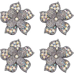 FINGERINSPIRE 4 pcs Flower Crystal Rhinestone Appliques 2.6x2.6x0.4inch Sew on Patches AB Color Rhinestone Appliques for Sewing Shining Exquisite Patches for Jeans, Jackets, Clothing, Bag Shoes
