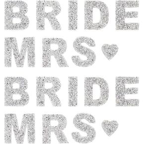 FINGERINSPIRE 18 PCS Bride Letter Rhinestone Patch 2.2x2.2inches Letter Bride MRS Rhinestone Iron-on Patches, Glitter Letter & Heart Pattern Applique for Wedding Clothes Hat Shoes DIY Craft