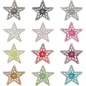 12 Pcs Star Iron On Patches for Clothes 12 Styles Colorful Crystal Rhinestone Five-Pointed Star Iron On Embroidered Patch for Jacket Jeans Dress Backpacks Decoration Accessories Repair