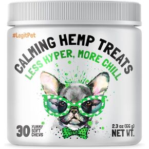 Calming Hemp Treats for Dogs Made in USA Organic Hemp Natural Separation Aid Helps with Barking, Chewing, Thunder, Fireworks, Aggressive Behavior Soothing Stress Relief Natural Relaxation 30 Chews