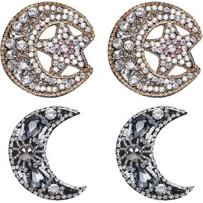 WEBEEDY 4 Pcs Moon Embroidery Rhinestone Applique Patch Sew on Crystal Beaded Appliques Decorative Badge Sewing Accessories for Clothes Bag Pants Shoes Hats Christmas DIY Projects Gift