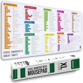 Excel Shortcut Keys Mouse Pad | Extended XL Cheat Sheet Gaming Desk Pad | PC Office Spreadsheet Keyboard Mat | Non-Slip Stitched Edges 4mm Thick Water-Resistant - White (36x16in)