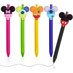 AUAUY 5PCS Cartoon Ballpoint Pens, Cute Mouse Head Character Ears Pens, Retractable Ballpoint Pen, Multi Color Jumbo Autograph Princess Pencil Signature Office Accessories for Teacher Student