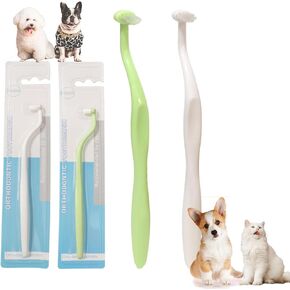 JGocot 2Pack Horizontal Headed Cat&Small Toothbrushes,Dental Hygiene Pet Toothbrush for Cat&Small Breed Dogs, for Long Snout&Small Teeth Dog Breeds Pet Dental Care,Oral Care Toothbrushes-White&Green