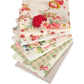 Hanjunzhao Vintage Rose Floral Plaid Fat Quarters Fabric Bundles for Quilting Sewing Crafting,18 x 22 inches