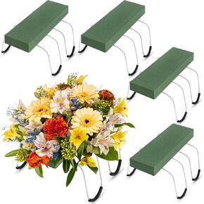 4 Pack Headstone Flower Saddle with Floral Foam 17 x 12 Inch Gravestone Saddle Cemetery Flower Holder Outdoor Wire Rustproof Tombstone Saddle Cemetery Floral Arrangement Decoration