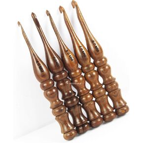 Wooden Ergonomic Crochet Hook Set | Rosewood Needles for Arthritis Hands, Crochet Hooks for Knitting & Weaving, Soft Grip, 4mm to 8mm / Size Engraved, Yarn Accessories (Set of 5)