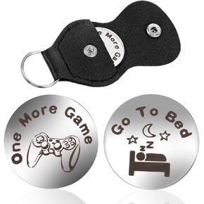 Mabor Decision Coin Double Sided Coin Novelty Coin One More Game/Go to Bed Pocket Hug Coin with PU Leather Case Stainless Steel Decision Maker Coin Gifts for Boyfriend Girlfriend
