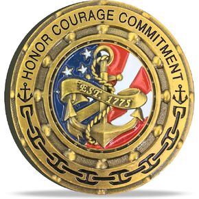 United States Sailor's Creed Collectible Challenge Coin - 1.77" Antique Gold Zinc Alloy with Transparent Case - A Tribute to Naval Excellence
