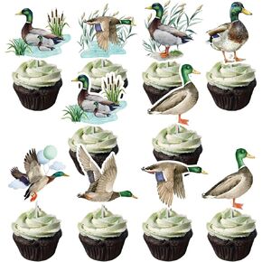 Duck Birthday Decorations Cupcake Toppers - Joybileefun 40PCS Mallard Duck Party Decorations Cake Toppers for Kids Boys Girls Cute Animal Theme Duck Cupcake Toppers Baby Shower Party Decorations