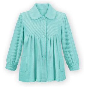 Collections Etc Women's Soft Fleece Full-Button Front Bed Jacket with Pockets Mint Small