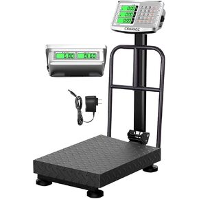 660LBS Industrial Platform Scale Weight Computing Digital Scale Floor Platform Scale with Removable Guardrail Perfect for Postal Luggage Shipping Mailing Weighing LB/KG