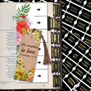 Bible Index Tabs New & Old Testament Tabs Matte Laminated Floral Design, Bible Journaling Supplies - 122 Pcs (Black- Gold Foil)