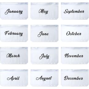A6 Binder Pockets 12 Black Cash Envelopes Frosted PVC Budget Envelope Monthly Money Organizer for A6 6 Rings Notebook Planner Inserts Office School Supplies