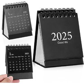 Desk Calendar 2025 Standing Flip, Mini Desk Calendar Small Flip Desk Calendar July 2024 - December 2025 with Black Coil Desktop Calendars & Supplies for Home Office School (Black)