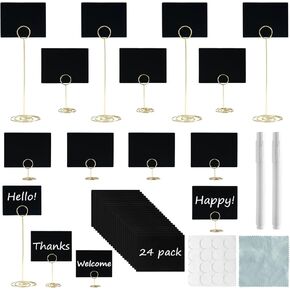 Aertiavty 30 Packs Mini Chalkboard Signs with Table Number Holders, 4x3 inch Small Chalkboard Signs with Gold Stand and 2 Markers, Food Labels for Party Buffet, Black Chalkboard Labels for Wedding