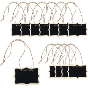 12 Packs Mini Chalkboard Tags, Small Chalkboard Signs Wooden Chalkboard Tags with String Hanging Chalkboard Labels Massage Board Signs for Message Tags, Food Tags, Wedding Hanging Labels