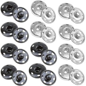 JOSDIOX Sew on Snap Buttons 12 Sets B Metal Snap Fastener Buttons Press Button for Sewing Clothing Silvery and Black (Large Size 1.0IN /25mm)