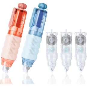 Valitner White Out Tape, Retractable Correction Tapes with 3 Extra Refills, 6M/236" x 0.2", Refillable Whiteout Pens, Instant Corrections Easy to Use Applicator for School Office (Blue & Pink)
