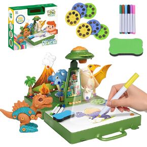 Drawing Projector for Kids, Art Projector for Tracing with 48 Cartoon Patters, 6 Color Pens, 4 Doodle Board, Stered Puzzle Cards for Boys Girls 3-8 Years Old Learn to Draw and Sketch (Green)