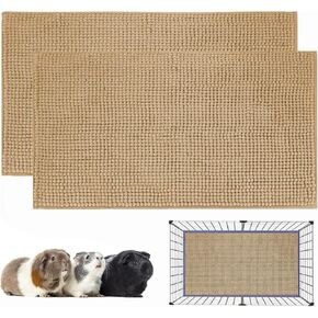 2 Pack Guinea Pig Fleece Cage Liner 47"x24" C&C Cage Absorbent Rabbit Bedding Bunny Training Pad Warm Comfortable Sleep Bed Mat for Ferret Rat Hedgehog (Beige)